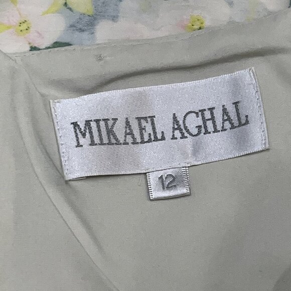 Mikael Aghal Dress Womens 12 Chiffon Floral Lined Ruffle Semi Sheer Midi Fairy‎ - Picture 9 of 11